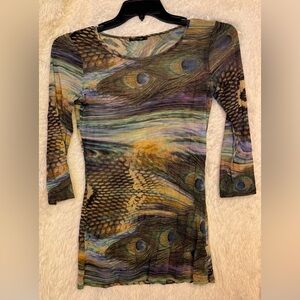 Eclectic Mesmerize Peacock Print Long Sleeve Top – Size Medium